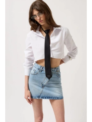 Asimetrik Kemer Denim Mini Etek