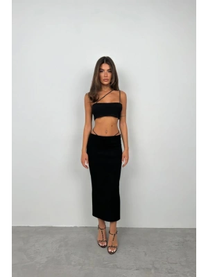 Askı Detay Straplez Dokulu Crop