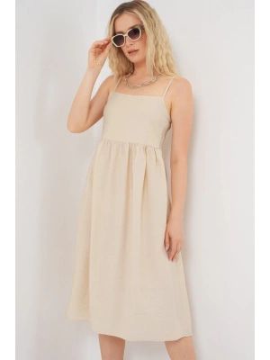 Askılı Ayrobin Elbise 2565  Krem