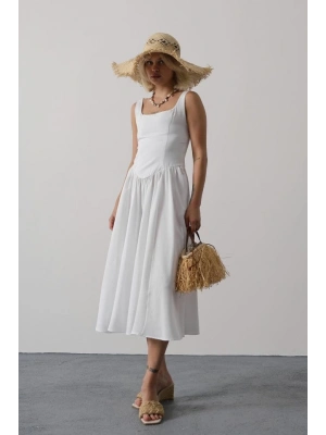 Askılı Uzun Elbise  Beyaz