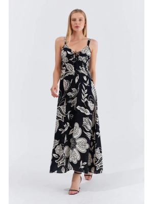 Askılı Viscon Elbise  iyah