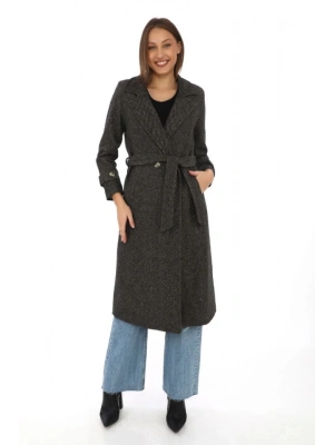 Astarlı Balık Sırtı Kaşmir Kaşe Kaban  Kahverengi