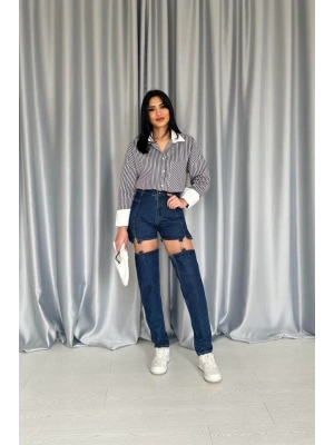 avi Askılı İki Parça Jeans Pantolon