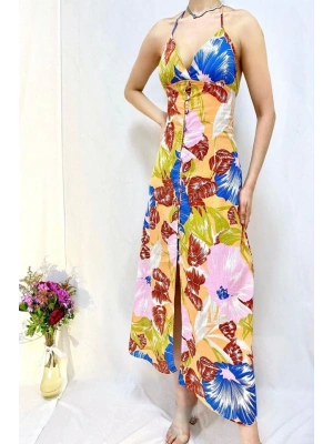 avi ırt Dekolteli Keten Elbise