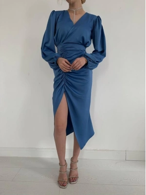 Mavi V Yaka aten Elbise