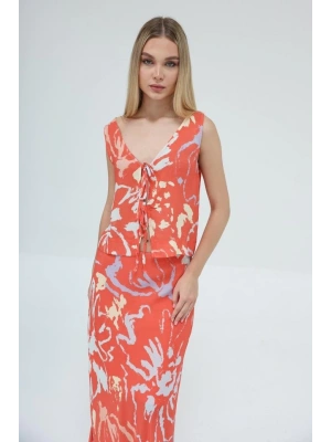 Bağcıklı Bluzlu Etek Takım  Kırmızı