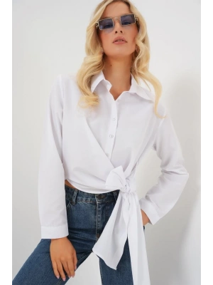 Bağlamalı Uzun Kol Gömlek 20325  Beyaz