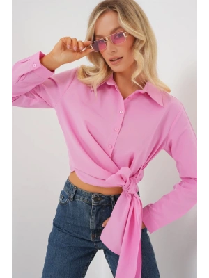 Bağlamalı Uzun Kol Gömlek 20325  Pembe