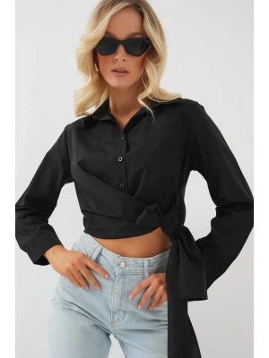 Bağlamalı Uzun Kol Gömlek 20325  Siyah
