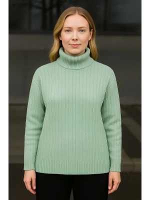 Balıkcı Yaka Bağazlı Triko Kazak Pamuklu Kalın Fitilli Dokuma  int Yeşili