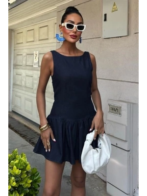 Balon Etekli Tensel Mini Elbise 2887