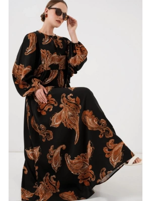 Balon Kol Uzun Tesettür Elbise 2464  M. Taba