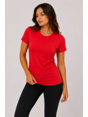 Basic Tişört Bisiklet Yaka Kısa Kol Günlük Yazlık lim Fit Thirt  Kırmızı