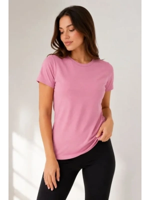 Basic Tişört Bisiklet Yaka Kısa Kol Günlük Yazlık lim Fit Thirt  Pembe