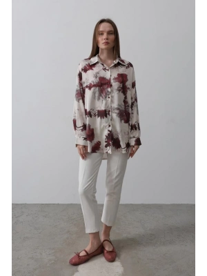 Baskılı Gömlek  Bordo