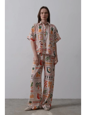 Baskılı Kısa Kol Pantolon Takım  TaşOranj