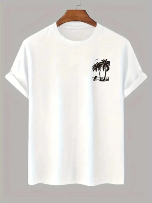 Baskılı Oversize Bisiklet Yaka Tshirt  Beyaz