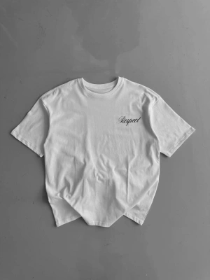 Baskılı Oversize Bisiklet Yaka Tshirt  Beyaz