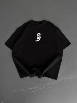 Baskılı Oversize Bisiklet Yaka Tshirt  iyah