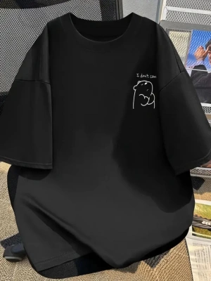 Baskılı Oversize Bisiklet Yaka Tshirt  iyah