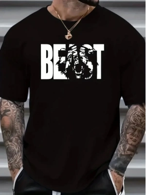 Baskılı Oversize Bisiklet Yaka Tshirt  iyah