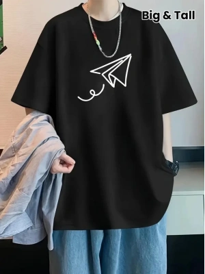 Baskılı Oversize Bisiklet Yaka Tshirt  iyah