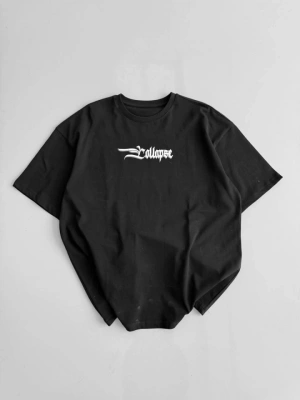 Baskılı Oversize Bisiklet Yaka Tshirt  iyah