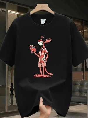 Baskılı Oversize Bisiklet Yaka Tshirt  iyah