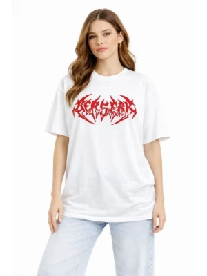 Baskılı Thirt Yazlık Kısa Kol Bisiklet Yaka Rahat Kalıp Tişört  Beyaz