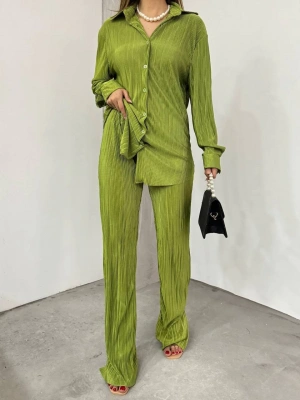 Bayrama Özel Kadın Düşük Omuz alaş Gömlek Ve Yırtmaç Detay İspanyol Paça Pantolon