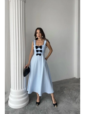 Bebe Mavi Fiyonk Garnili Dantelli Elbise