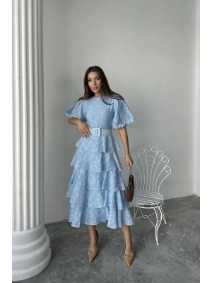 Bebe avi Kat Kat Balon Kollu Kemerli Elbise