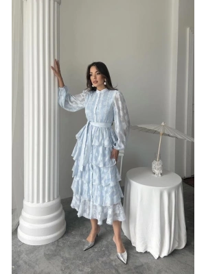 Bebe Mavi Uzun Volanlı Elbise