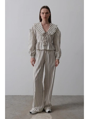 Bebe Yakalı Önü Bağlamalı Takım  Natür