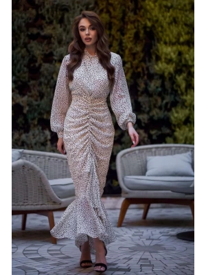 Bej Balık Şifon Elbise