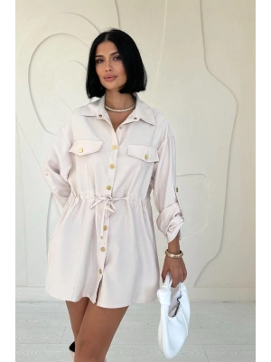 Bej Çıtçıtlı Tünelli Gömlek