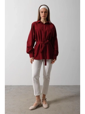 Bel Detaylı Gömlek  Bordo