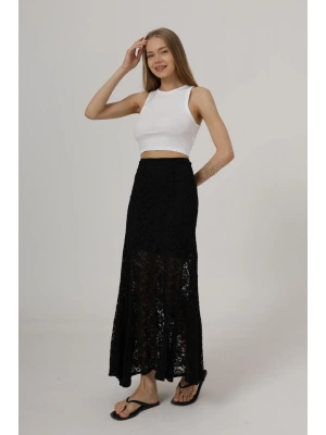 Bel Lastikli Dantel Etek  Siyah