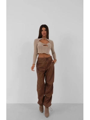 Bel Lastikli Deri Pantolon