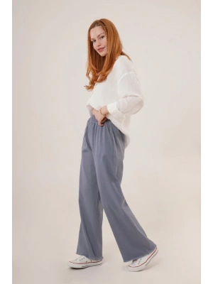 Bel Lastikli Paça Detaylı Cepli İndigo Pantolon