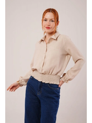 Bel Ve Bilek astikli Bej Bluz