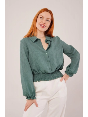 Bel Ve Bilek Lastikli Zümrüt Yeşili Bluz
