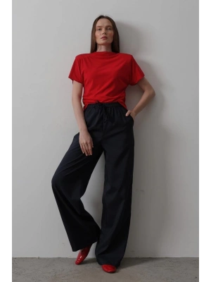 Beli Lastikli Bol Paça Pantolon  Lacivert