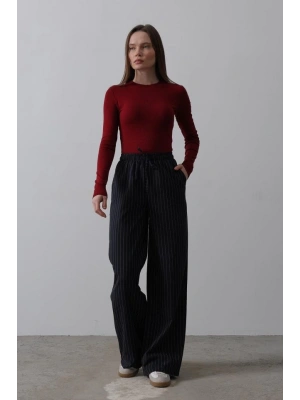 Beli Lastikli Bol Paça Pantolon  LacivertBeyaz