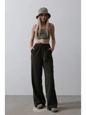 Beli astikli Bol Paça Pantolon  Haki