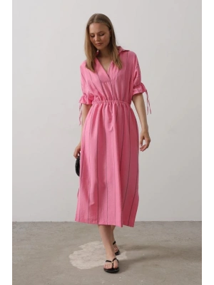 Beli Lastikli Elbise  Pembe