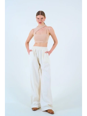 Beli astikli Palazo Pantolon  Taş