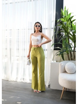 Beli̇ asti̇kli̇ Ve Bağcikli Keten Pantolon