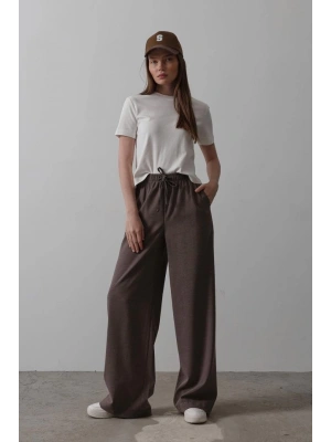 Beli Lastikli Bol Paça Pantolon  Kahve