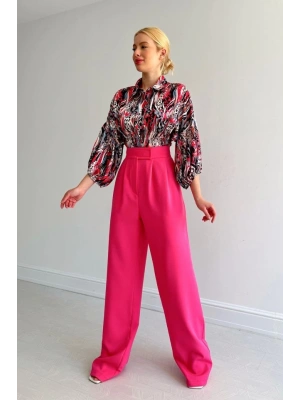 Beli Lastikli Saten Gömlek  Fuşya